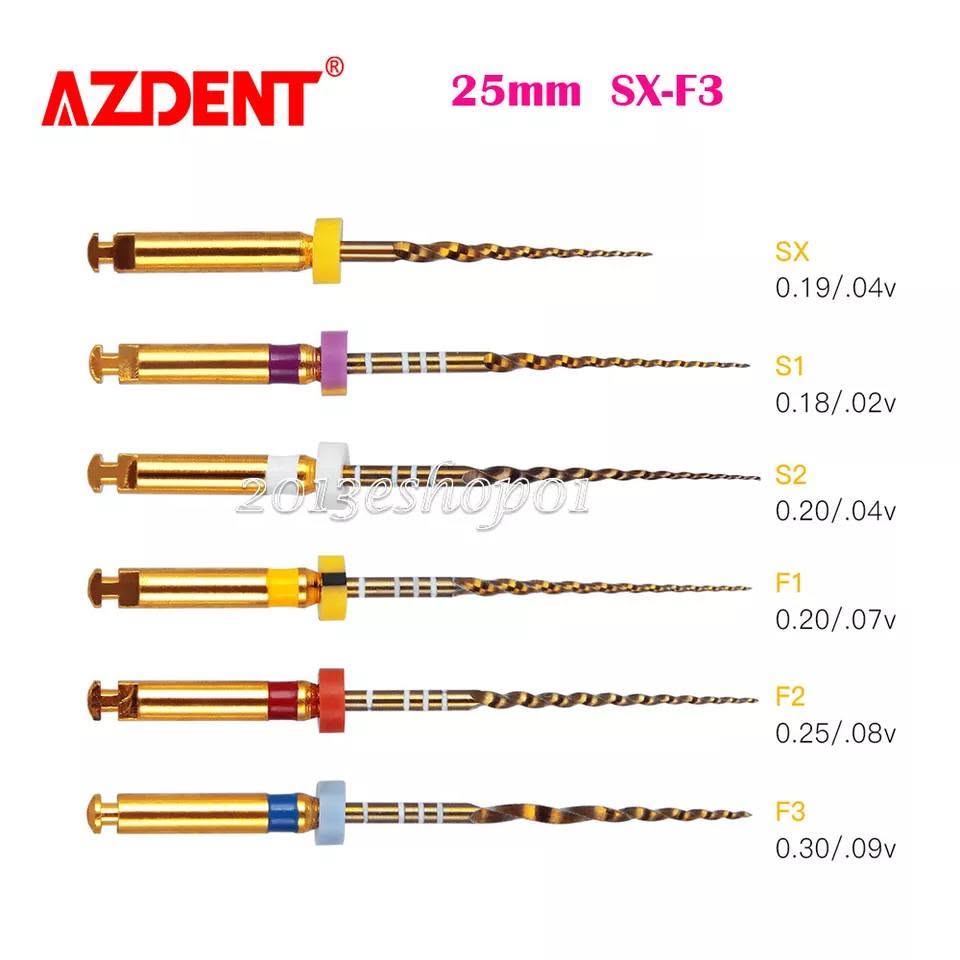 AZDENT Gold Taper – περιστρεφόμενες ρίνες NiTi SX–F3, 6 τεμάχια
